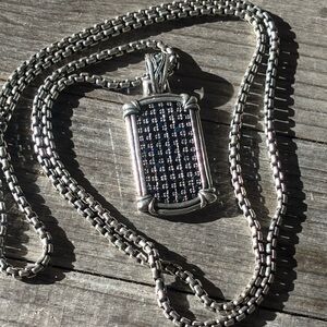 Scott Kay .925 Sapphire Pave Necklace W/Paved Dog Tag Engraved Pendant Statement